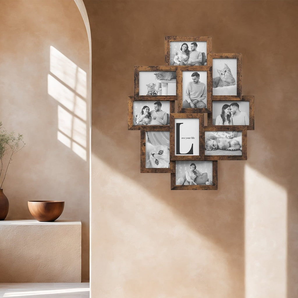 10-photo collage picture frame in vintage brown
