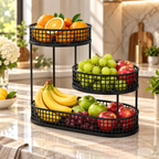 3-tier wire fruit basket stand in black