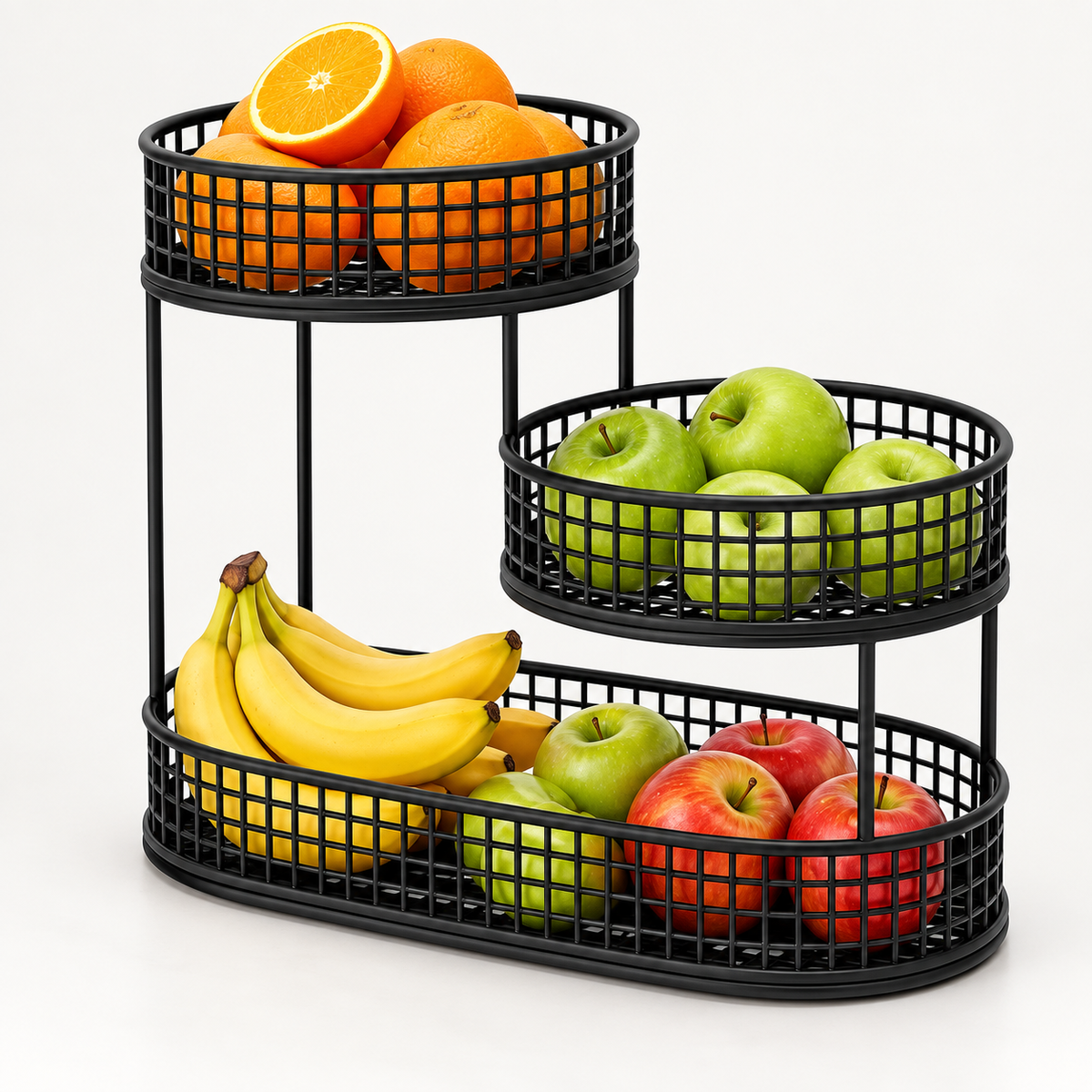 3-tier wire fruit basket stand in black
