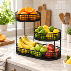 3-tier wire fruit basket stand in black