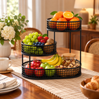 3-tier wire fruit basket stand in black