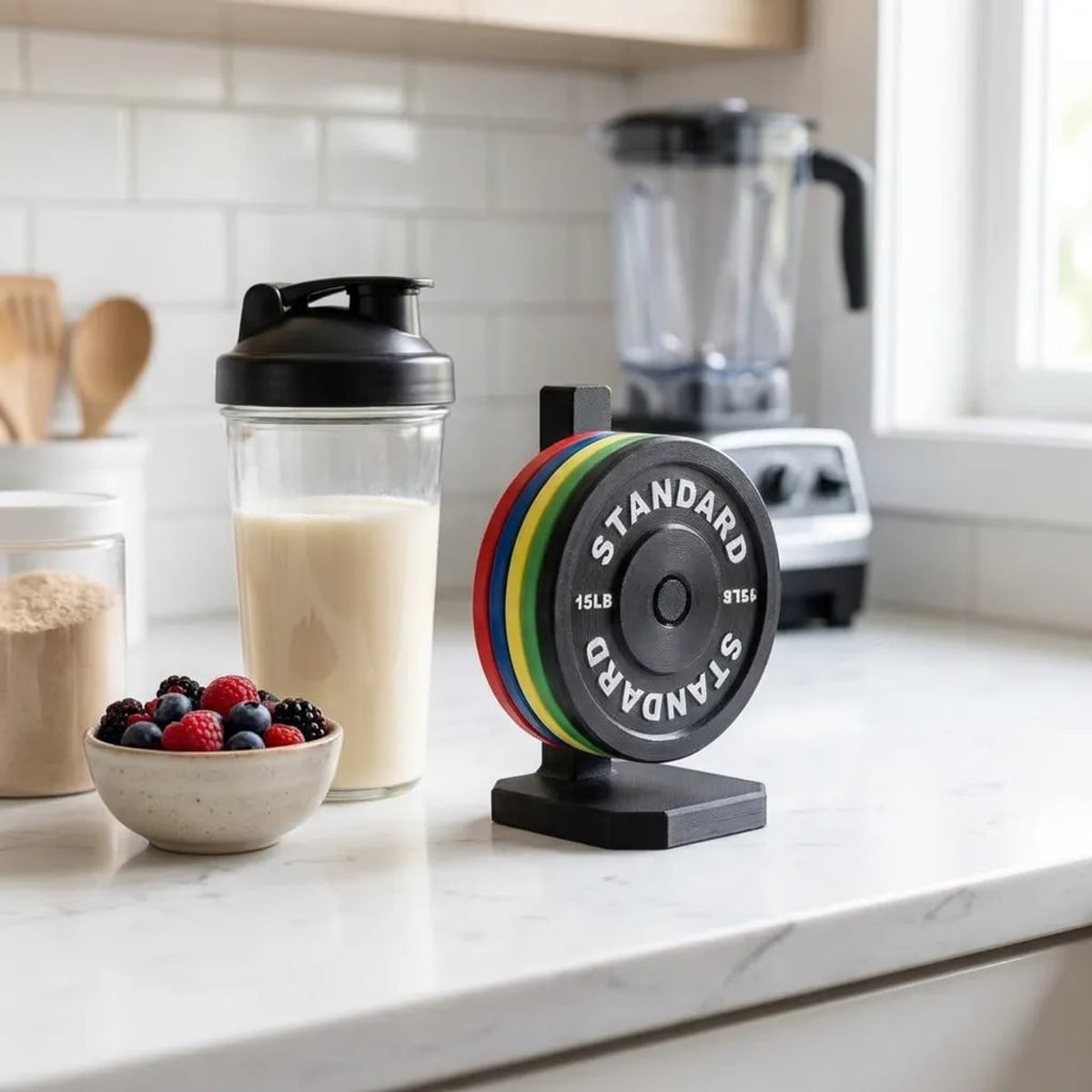 5-piece weightlifting plate drinks coasters with stand
