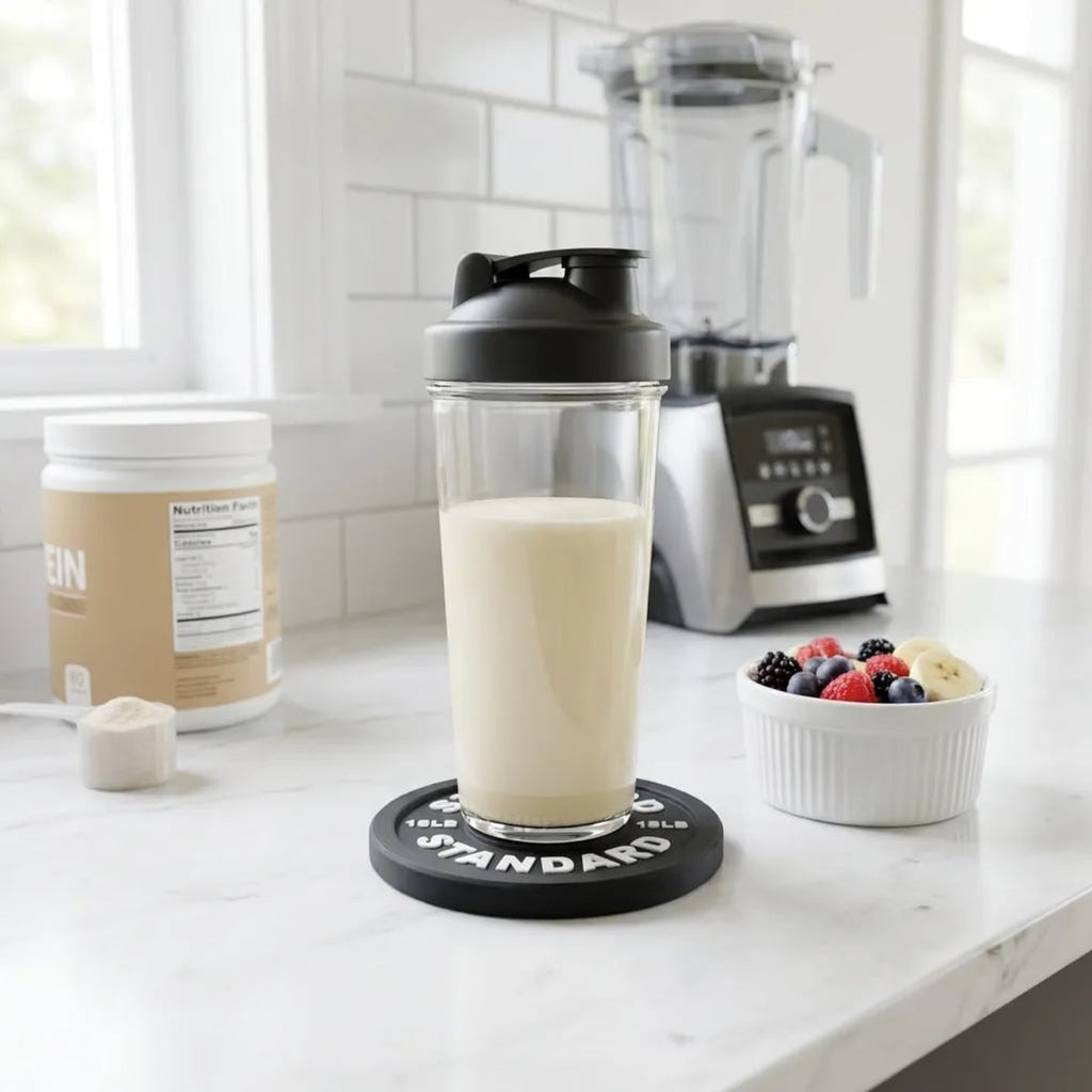 5-piece weightlifting plate drinks coasters with stand