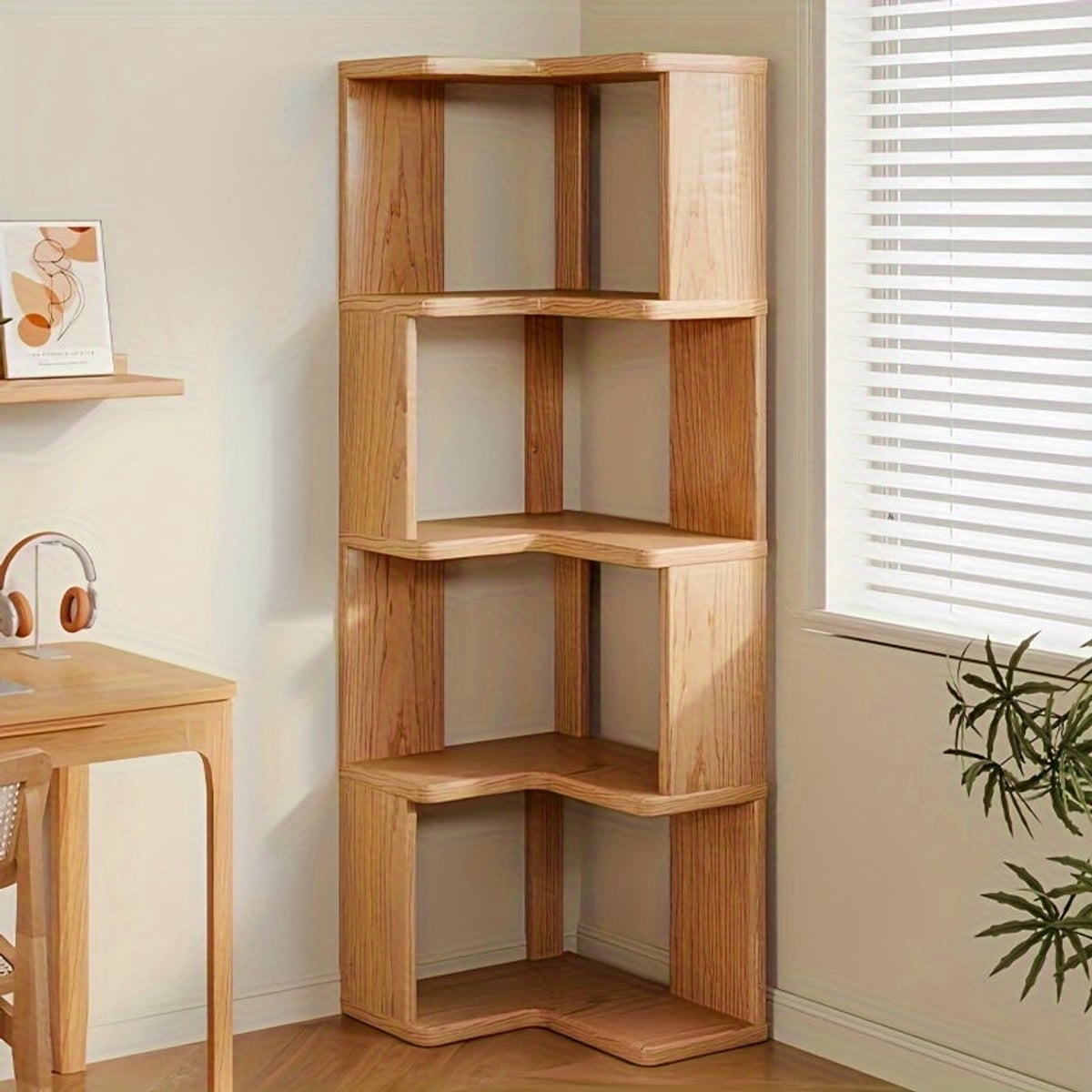 5-tier freestanding corner bookshelf
