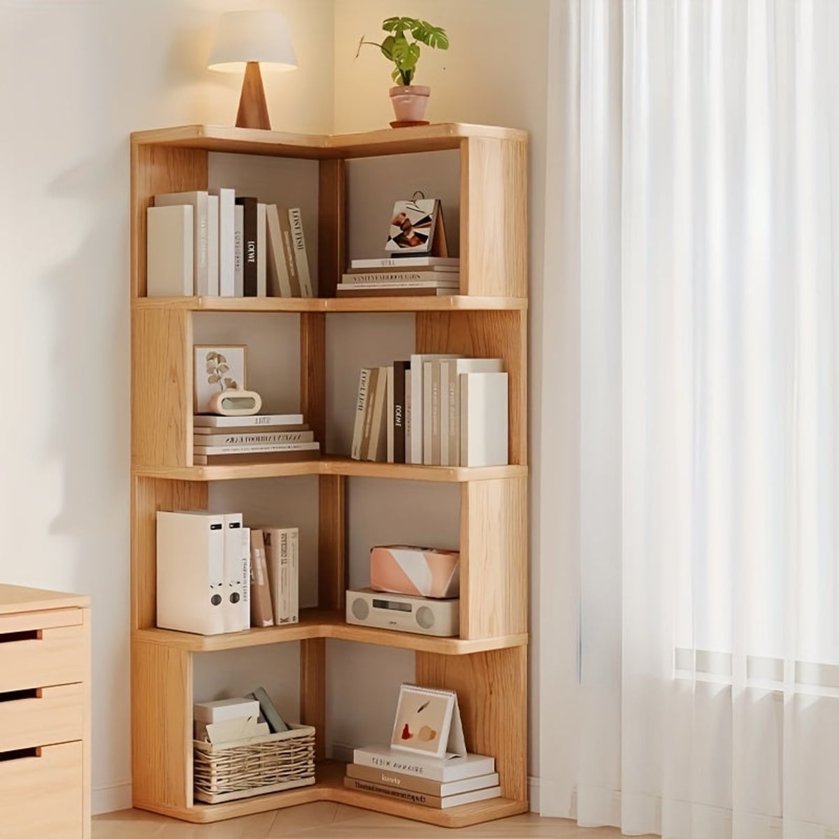 5-tier freestanding corner bookshelf