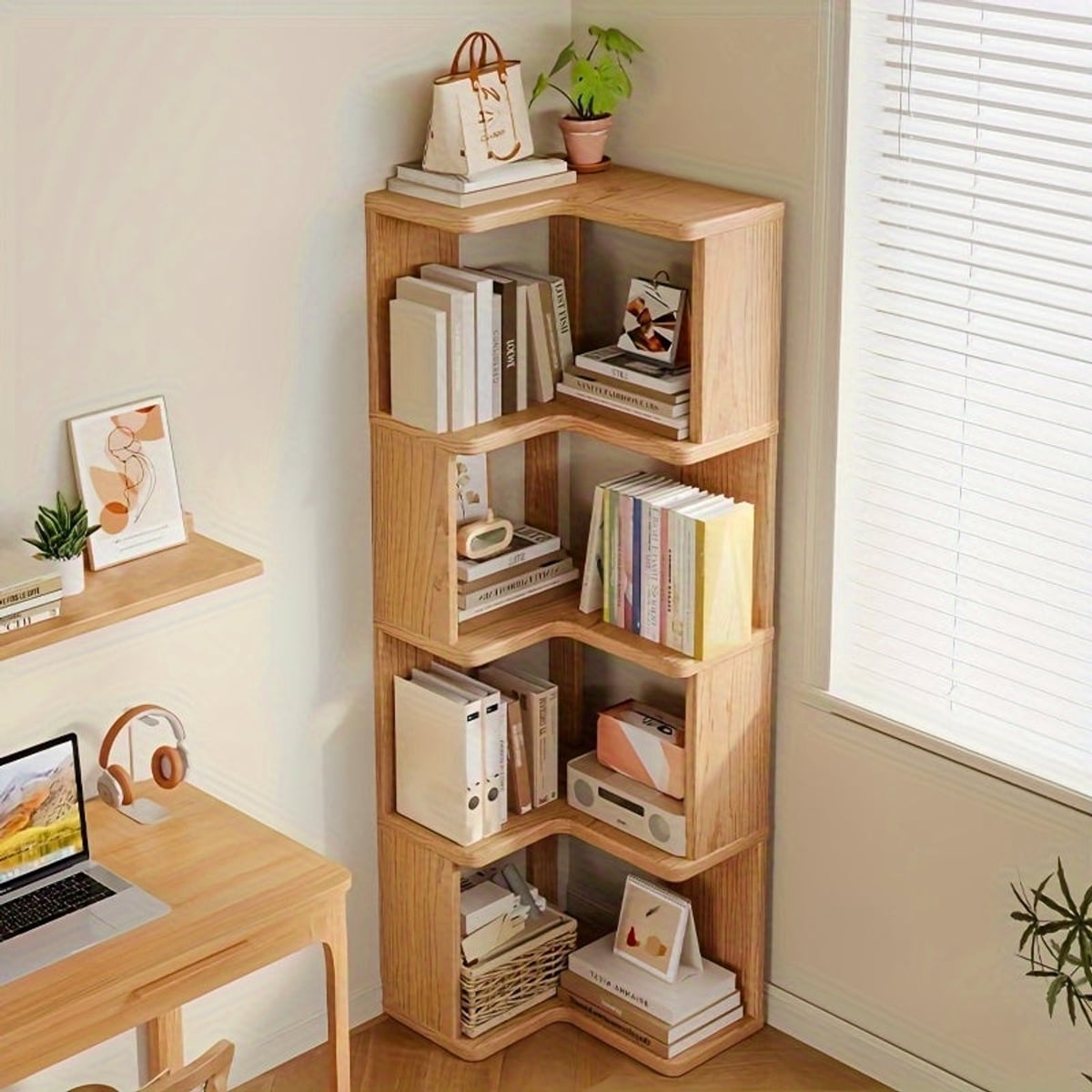 5-tier freestanding corner bookshelf
