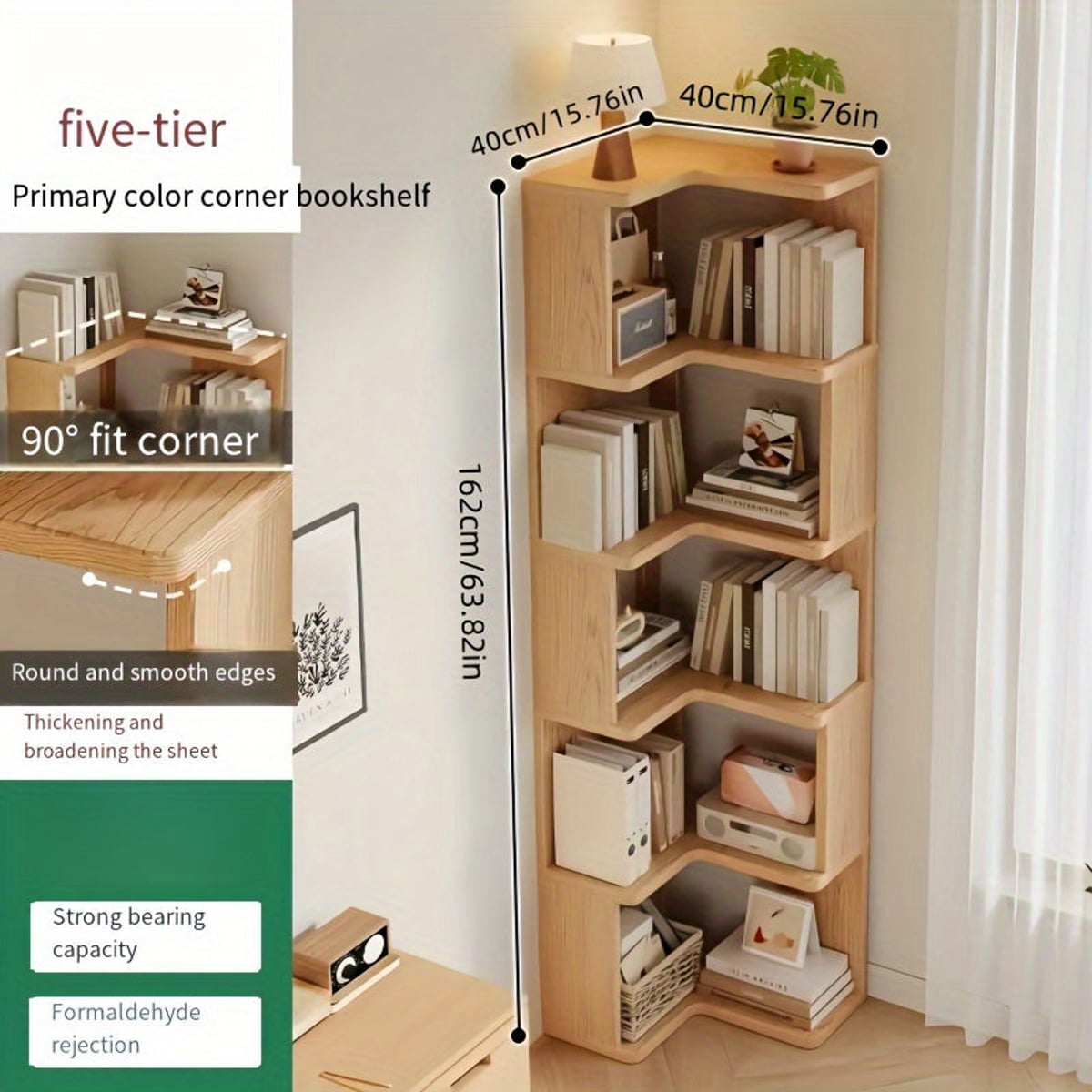 5-tier freestanding corner bookshelf