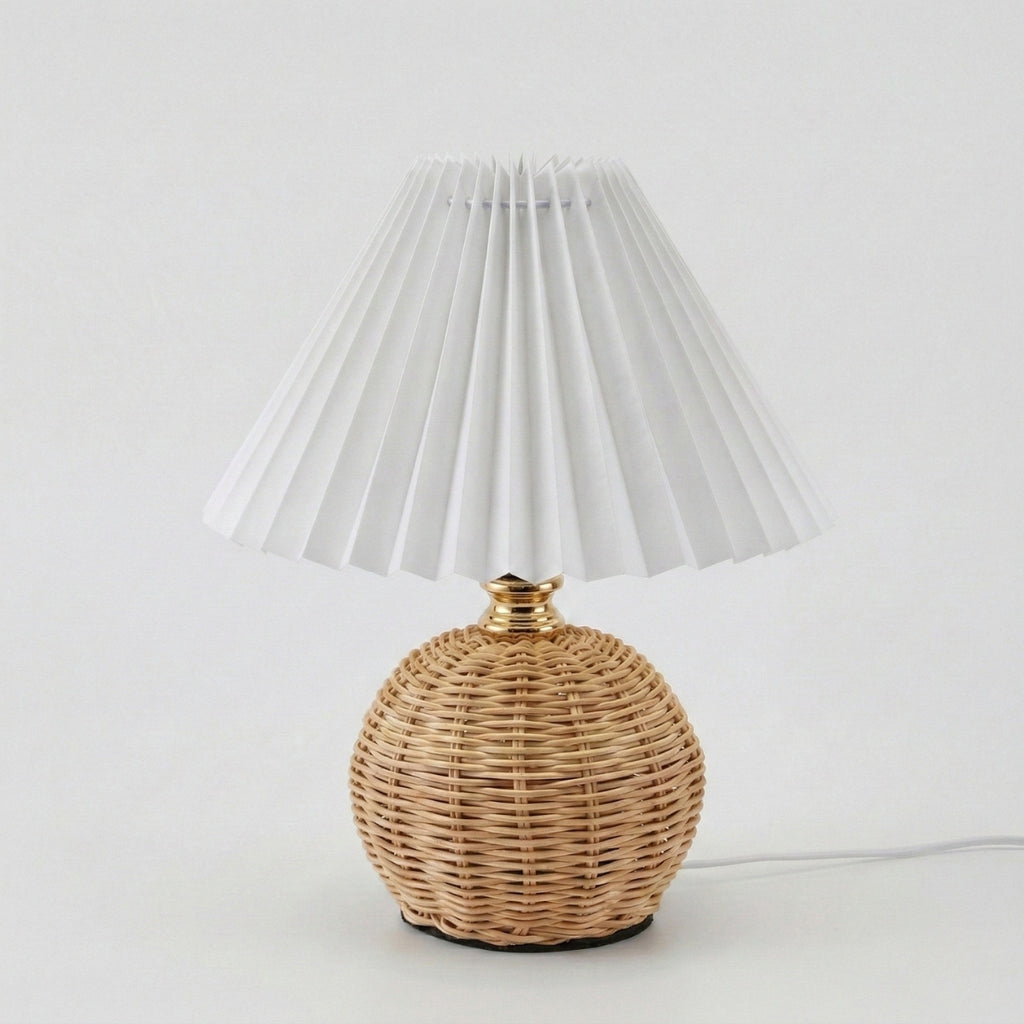 Boho Rattan Pleated Cone Table Lamp