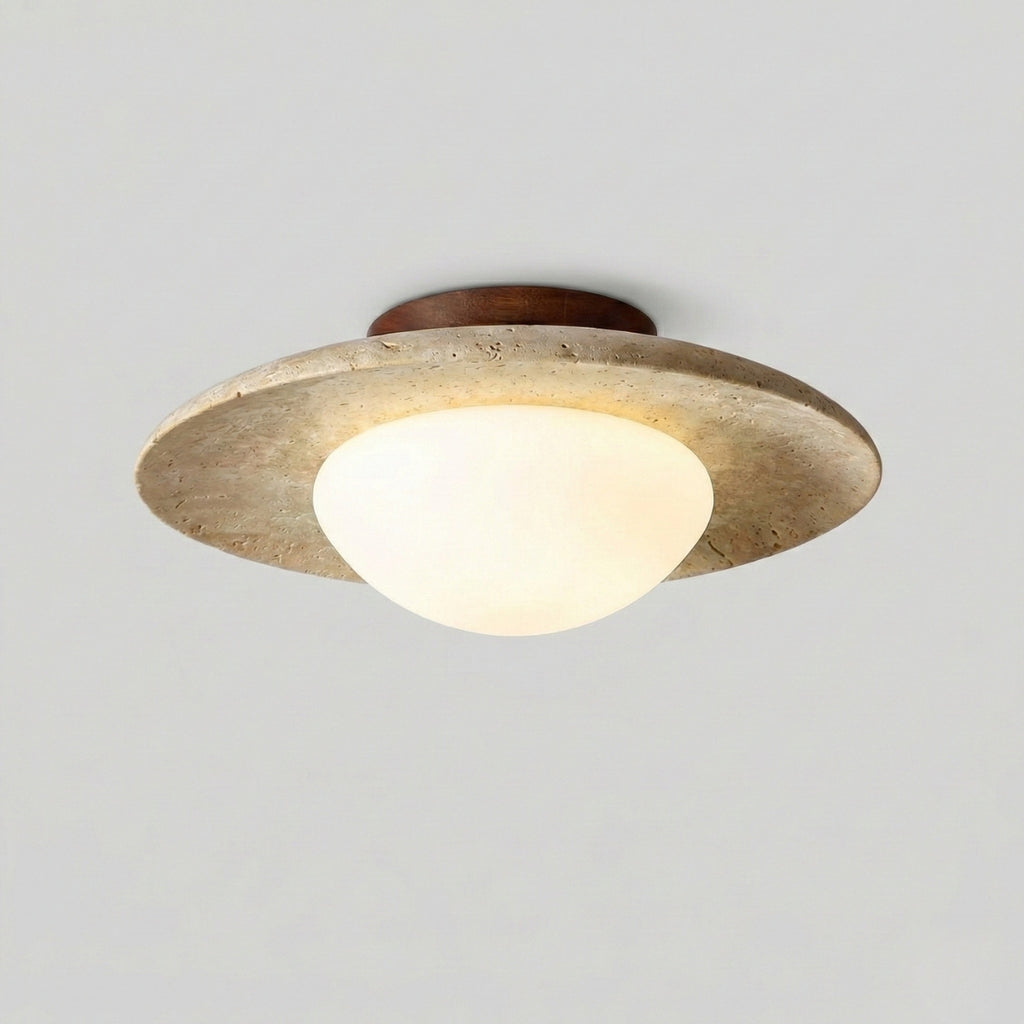 Round Modern Minimalist Travertine Ceiling Light