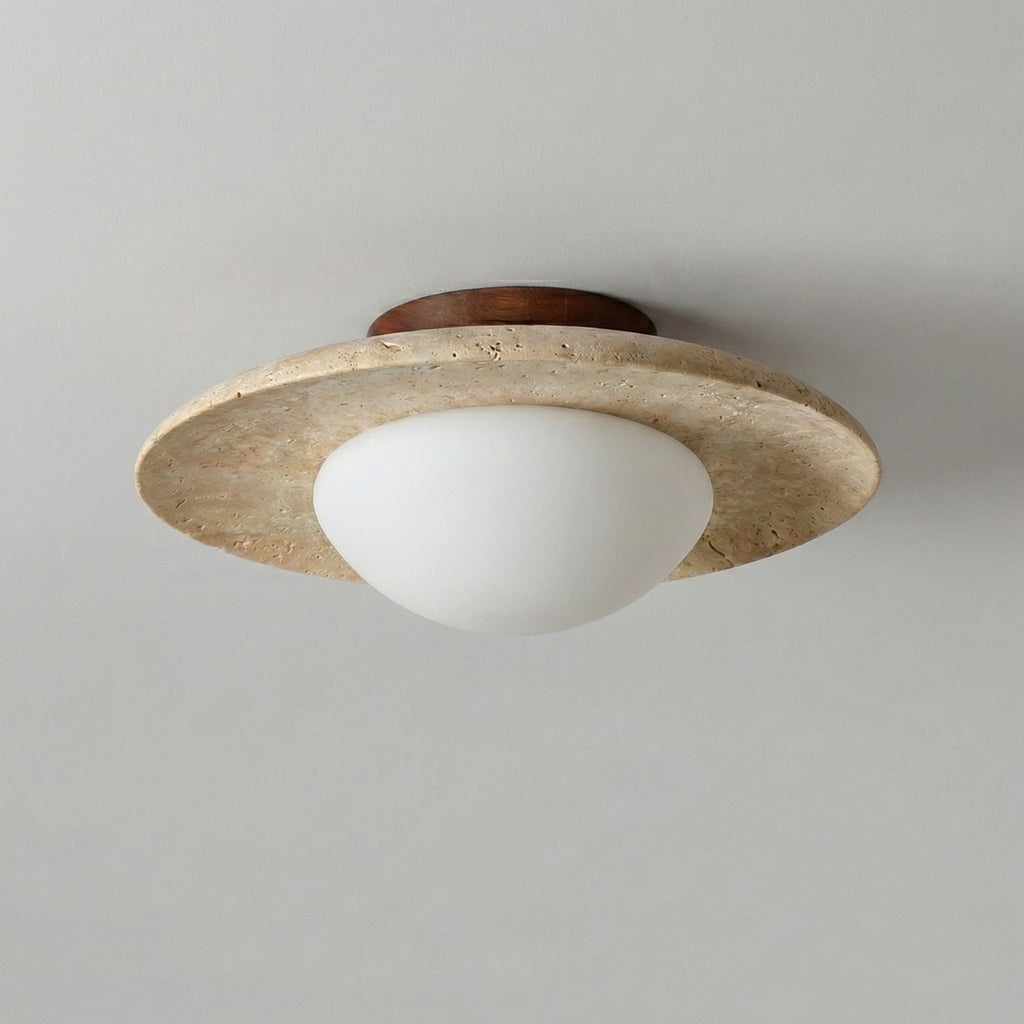 Round Modern Minimalist Travertine Ceiling Light