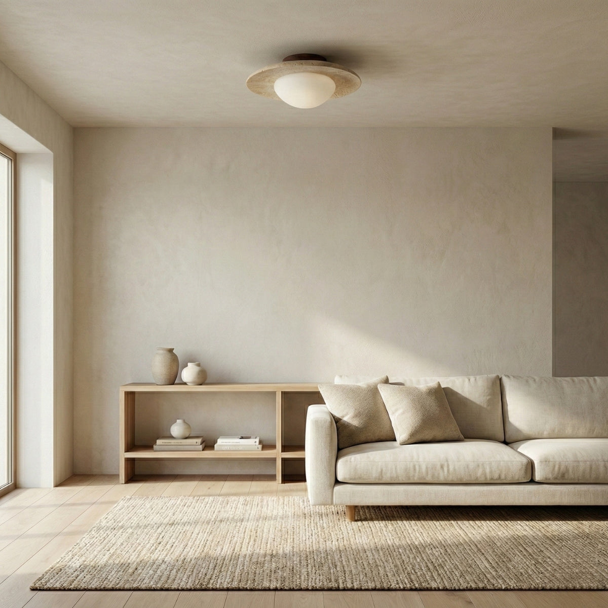 Round Modern Minimalist Travertine Ceiling Light