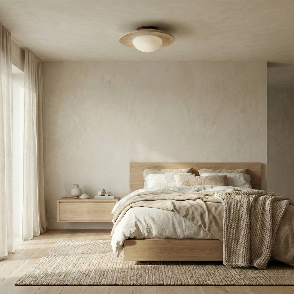 Round Modern Minimalist Travertine Ceiling Light