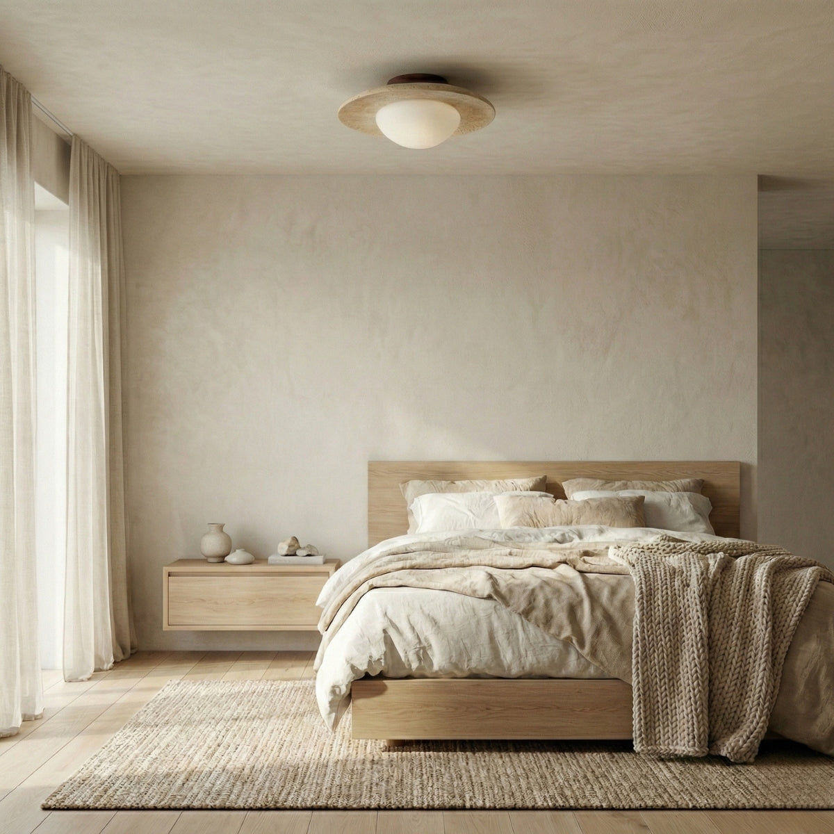 Round Modern Minimalist Travertine Ceiling Light