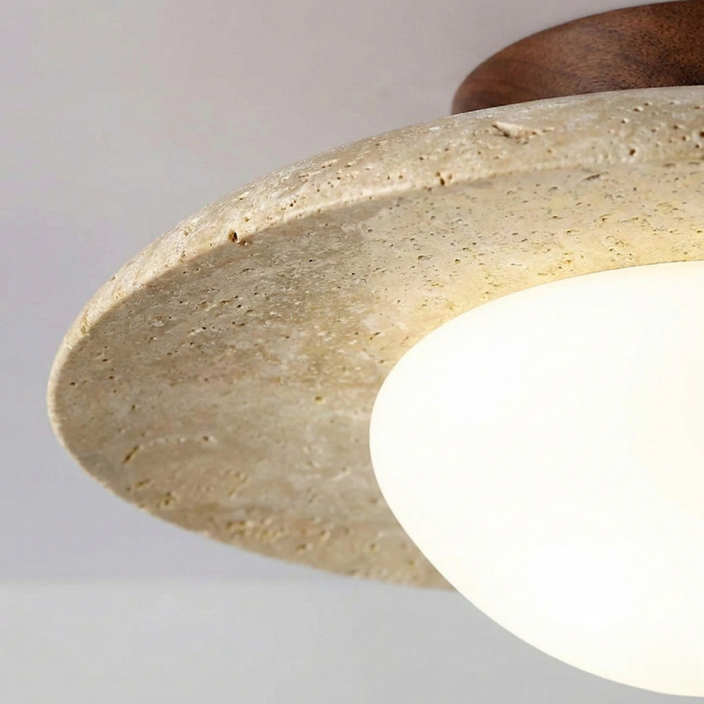 Round Modern Minimalist Travertine Ceiling Light