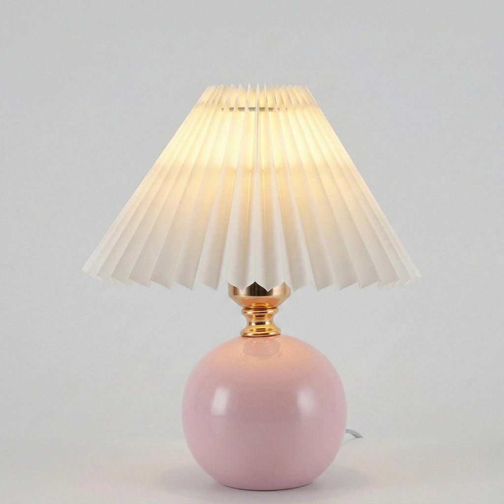 Round Ceramic Pleated Shade Table Lamp