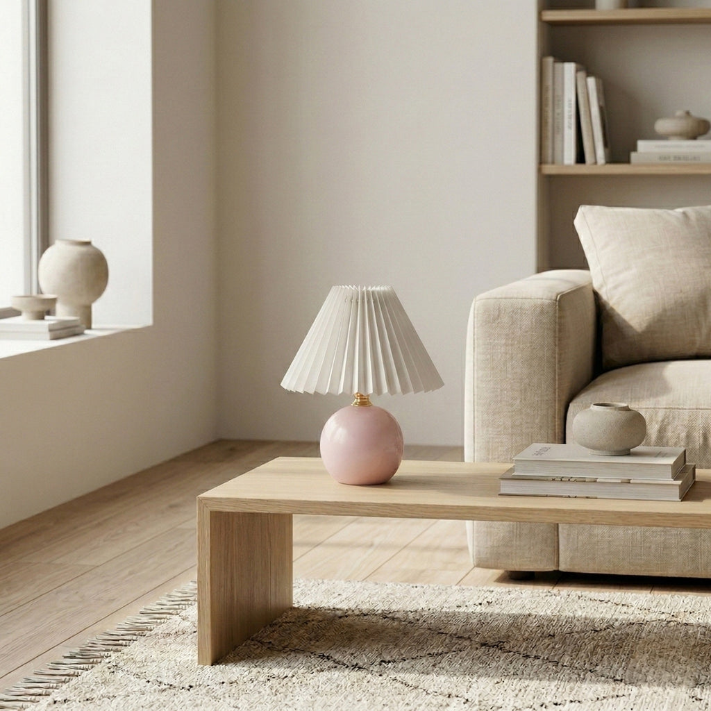Round Ceramic Pleated Shade Table Lamp
