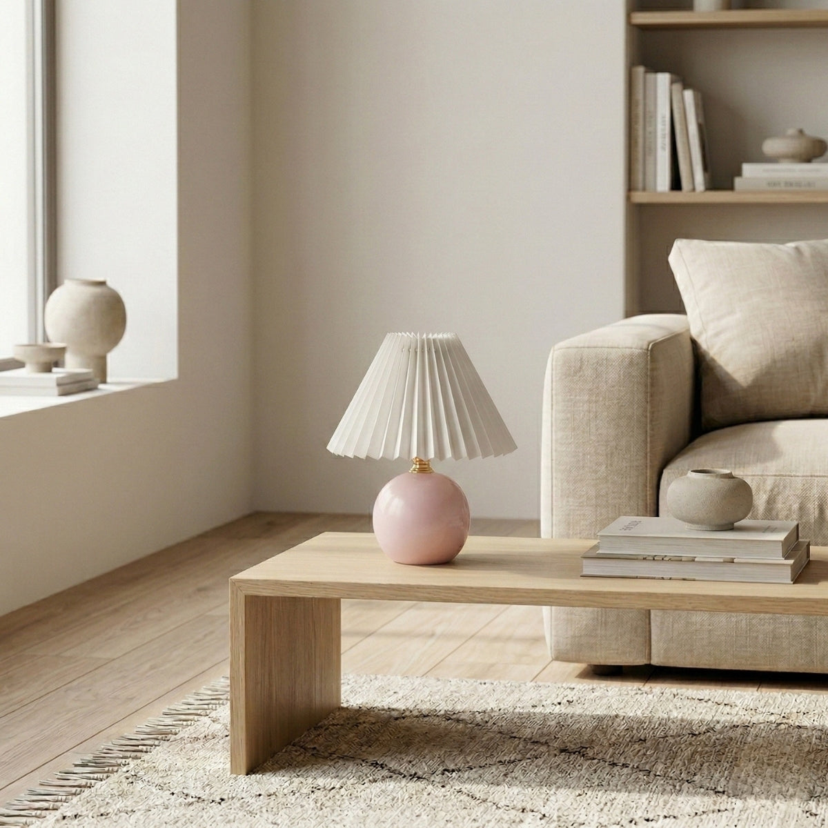 Round Ceramic Pleated Shade Table Lamp