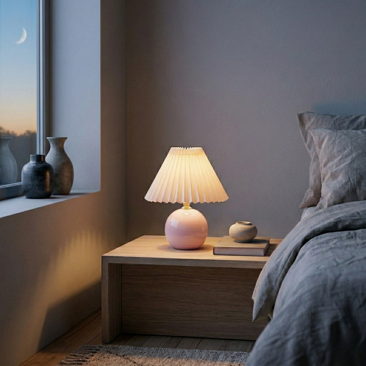 Round Ceramic Pleated Shade Table Lamp