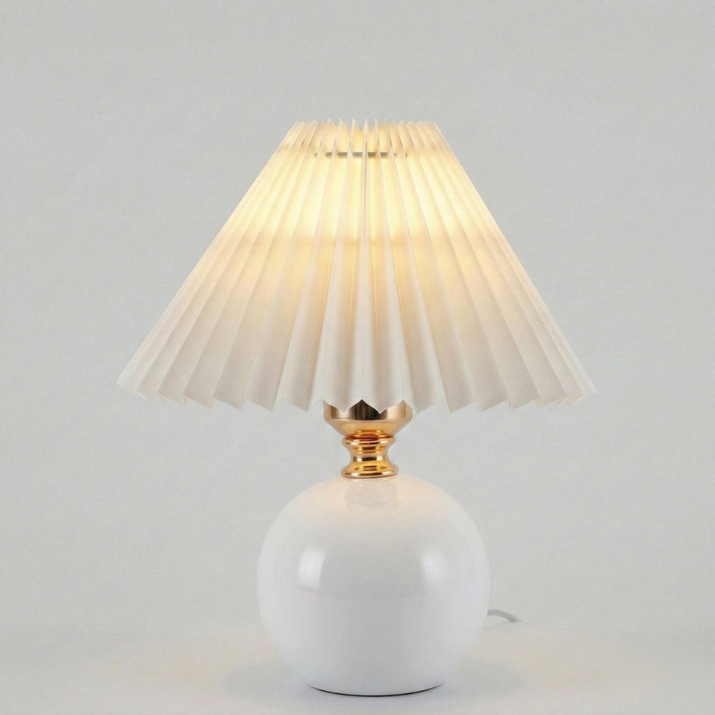 Round Ceramic Pleated Shade Table Lamp