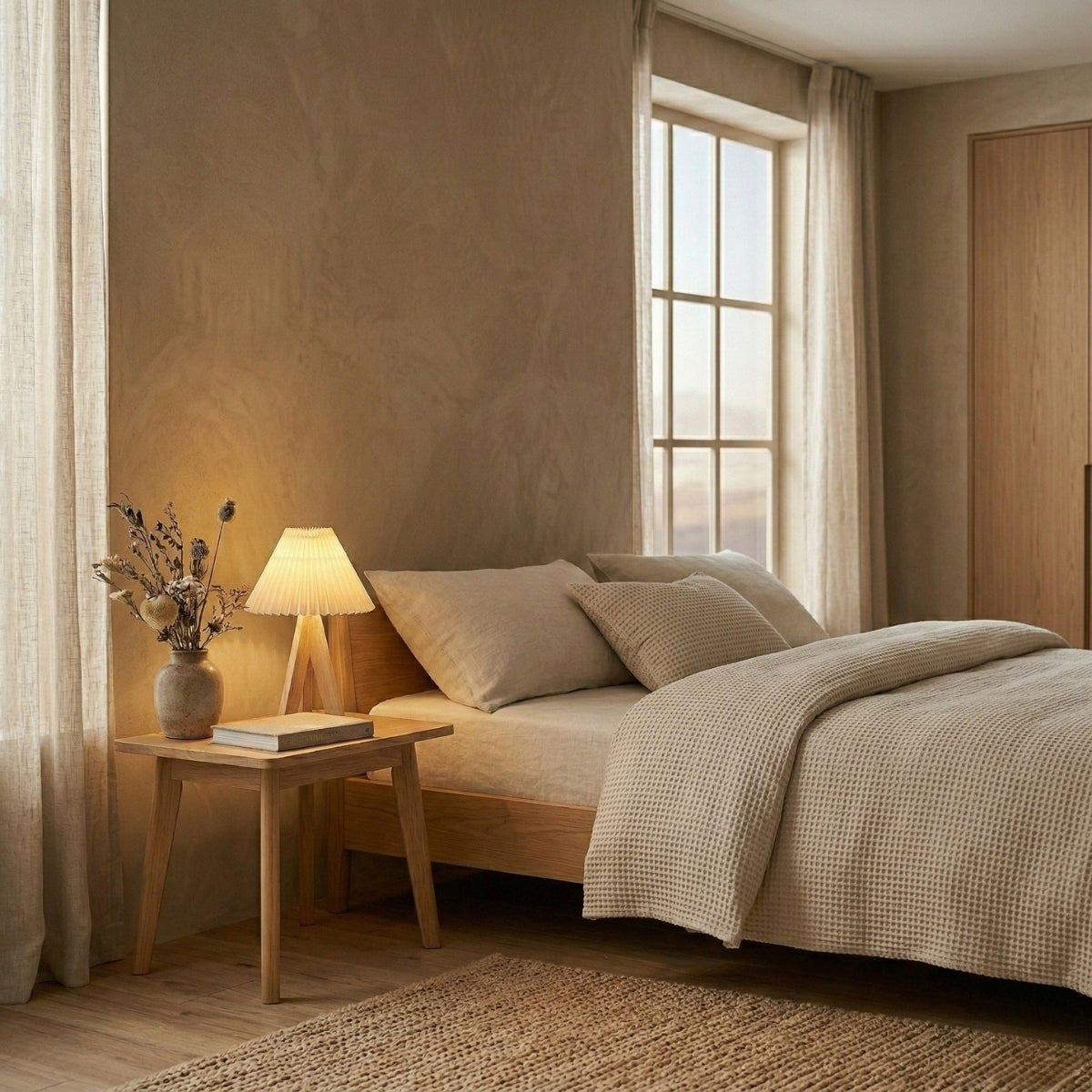 Scandinavian Style Wood Pleated Cone Table Lamp