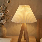 Scandinavian Style Wood Pleated Cone Table Lamp
