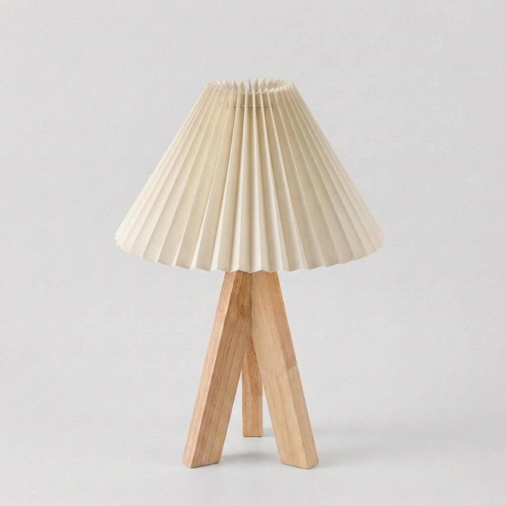 Scandinavian Style Wood Pleated Cone Table Lamp