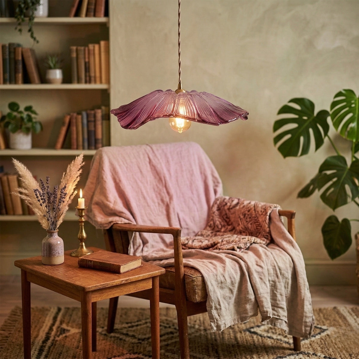 Vintage Scalloped Glass Pendant Light