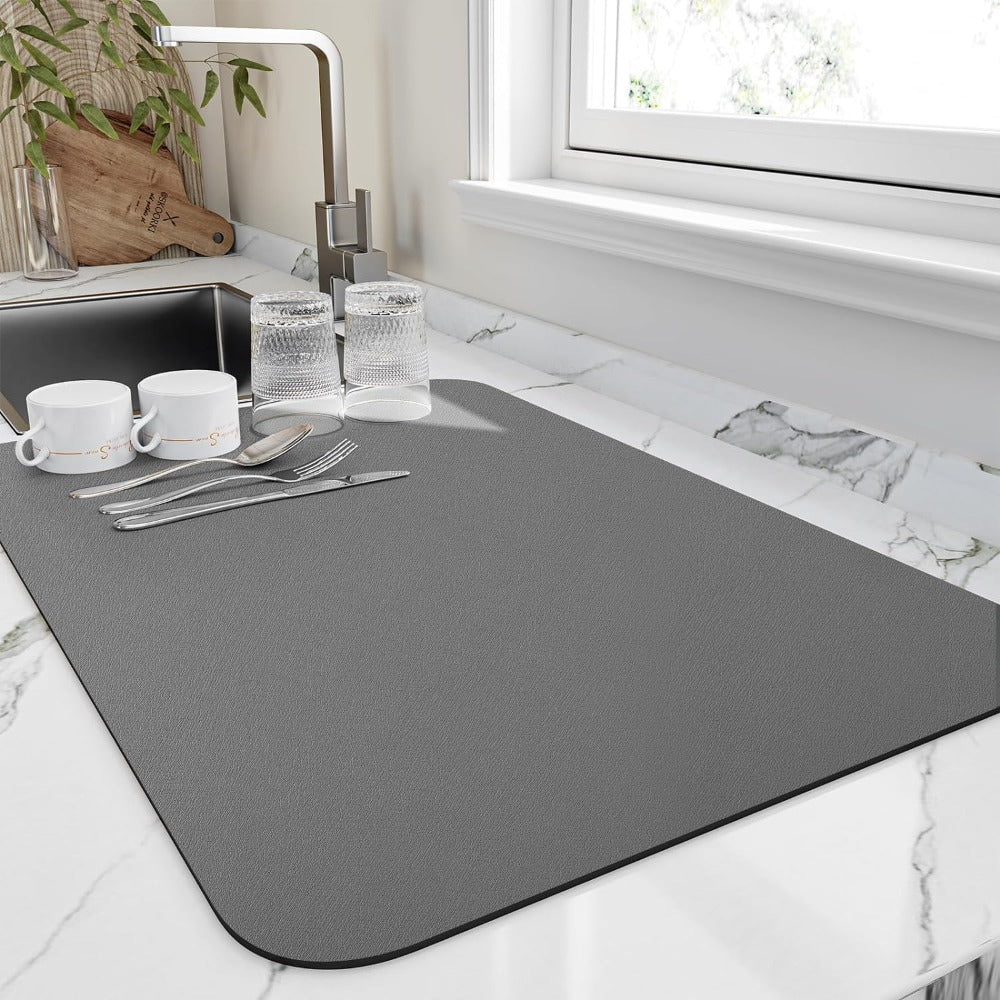 absorbent dish drying mat in gray