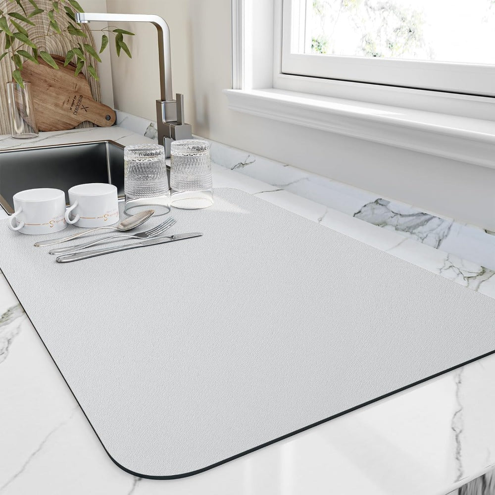absorbent dish drying mat in white
