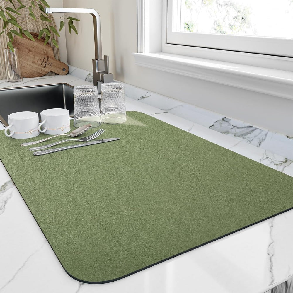 absorbent dish drying mat in green