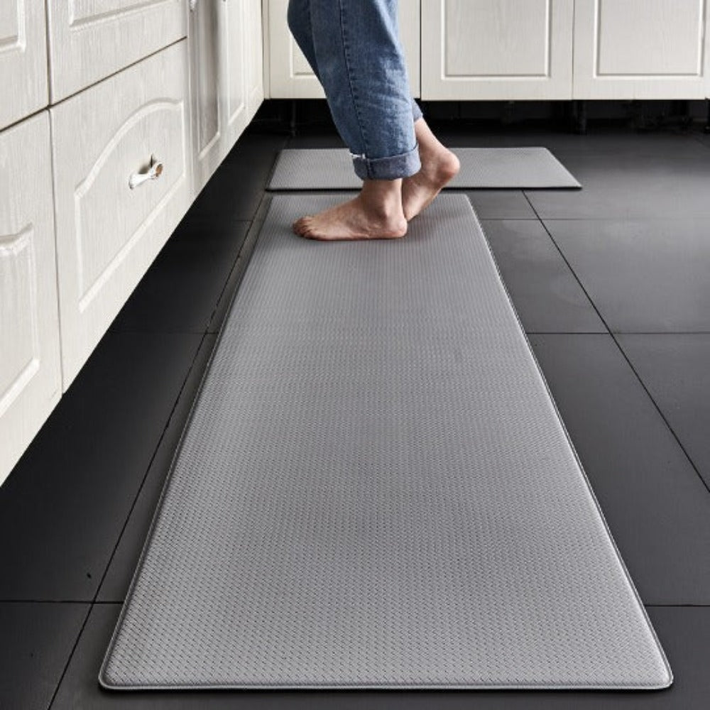anti-fatigue kitchen mat in light gray
