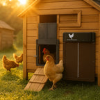 automatic chicken coop door with light sensor in brown
