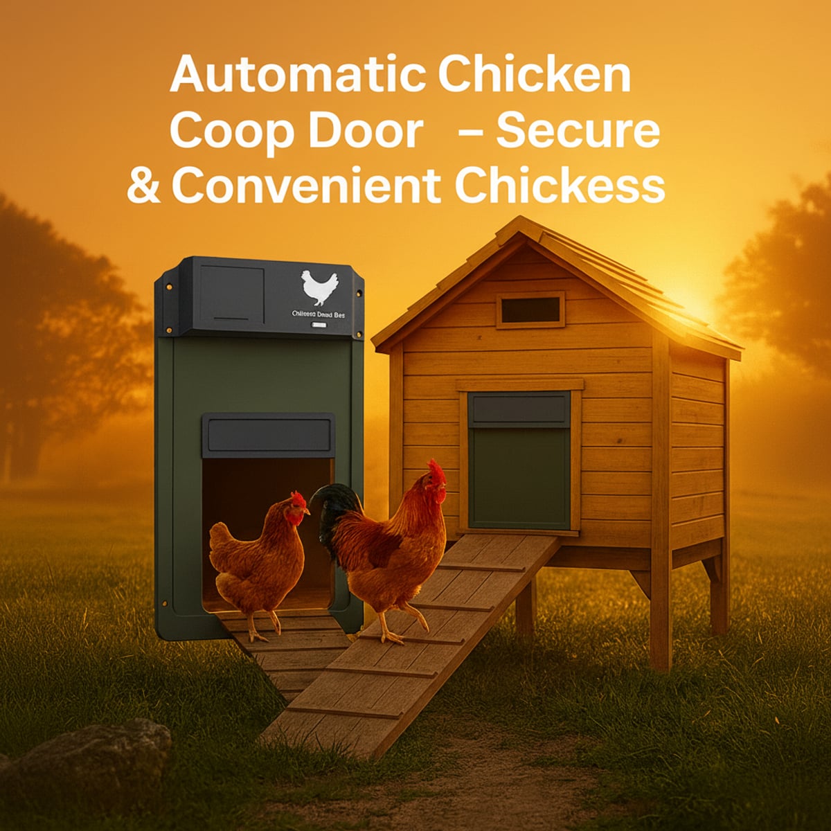 automatic chicken coop door with light sensor in green