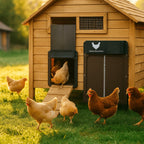 automatic chicken coop door with light sensor in brown