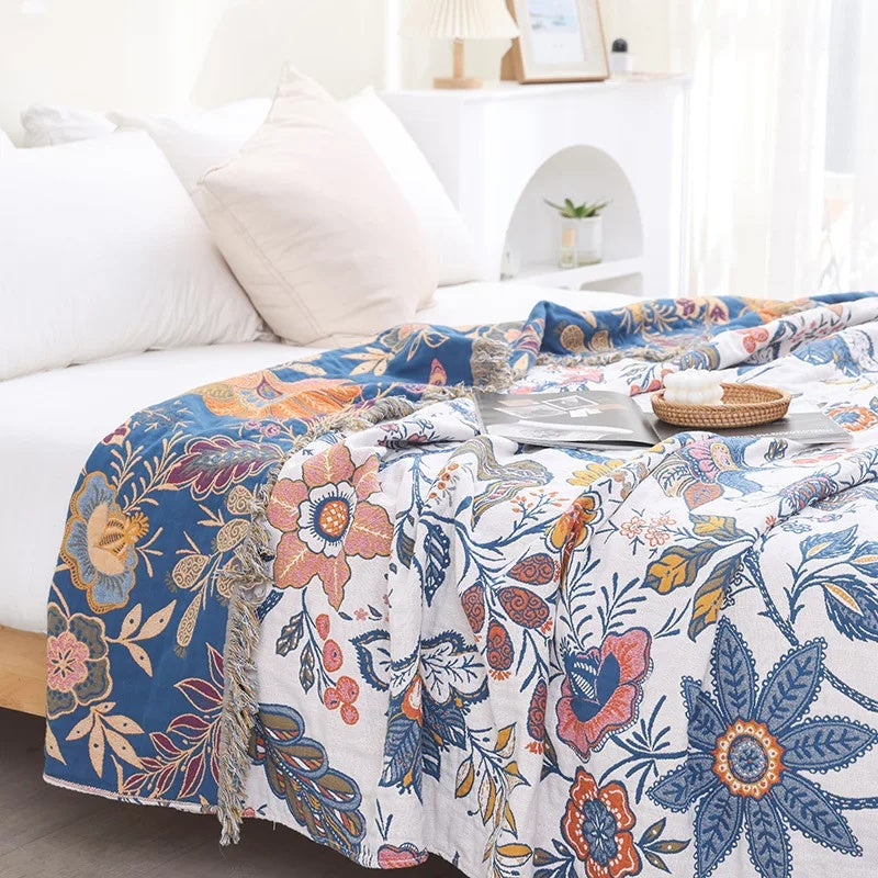boho floral reversible throw blanket