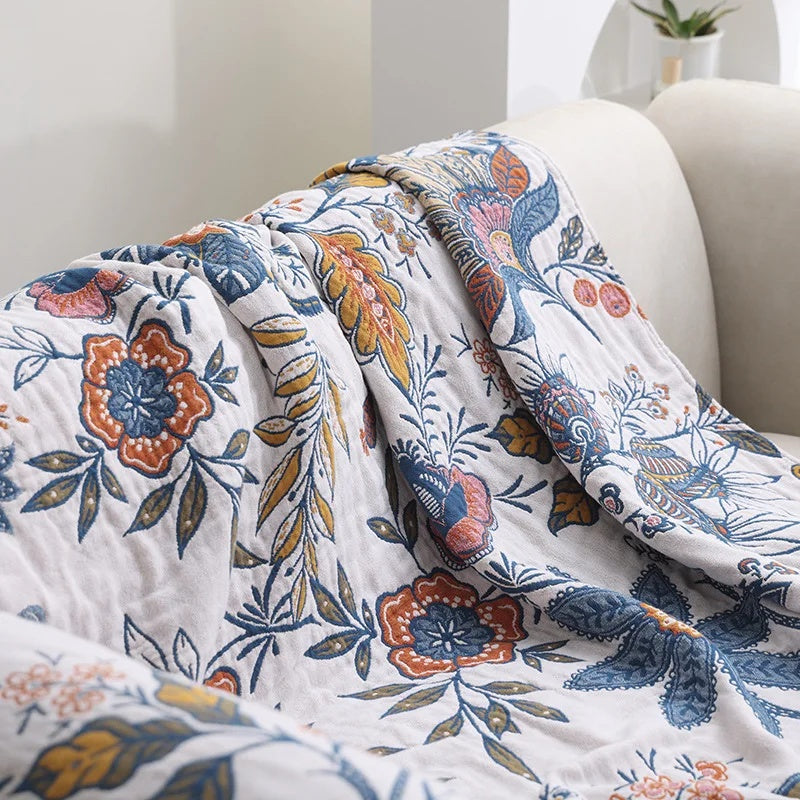 boho floral reversible throw blanket