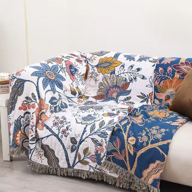 boho floral reversible throw blanket