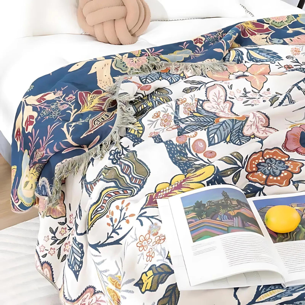 boho floral reversible throw blanket
