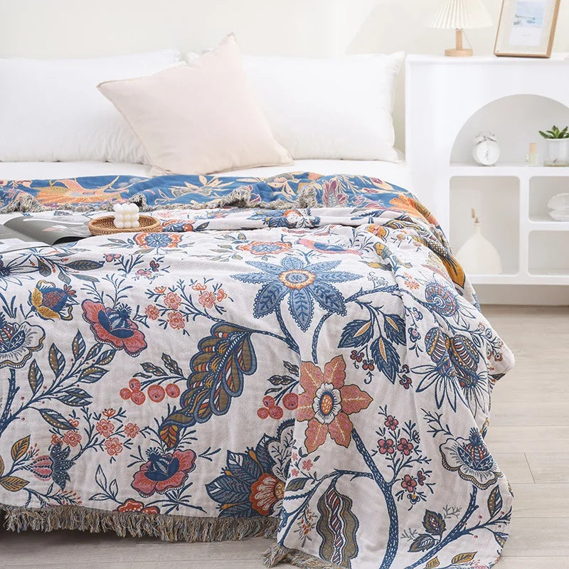 boho floral reversible throw blanket