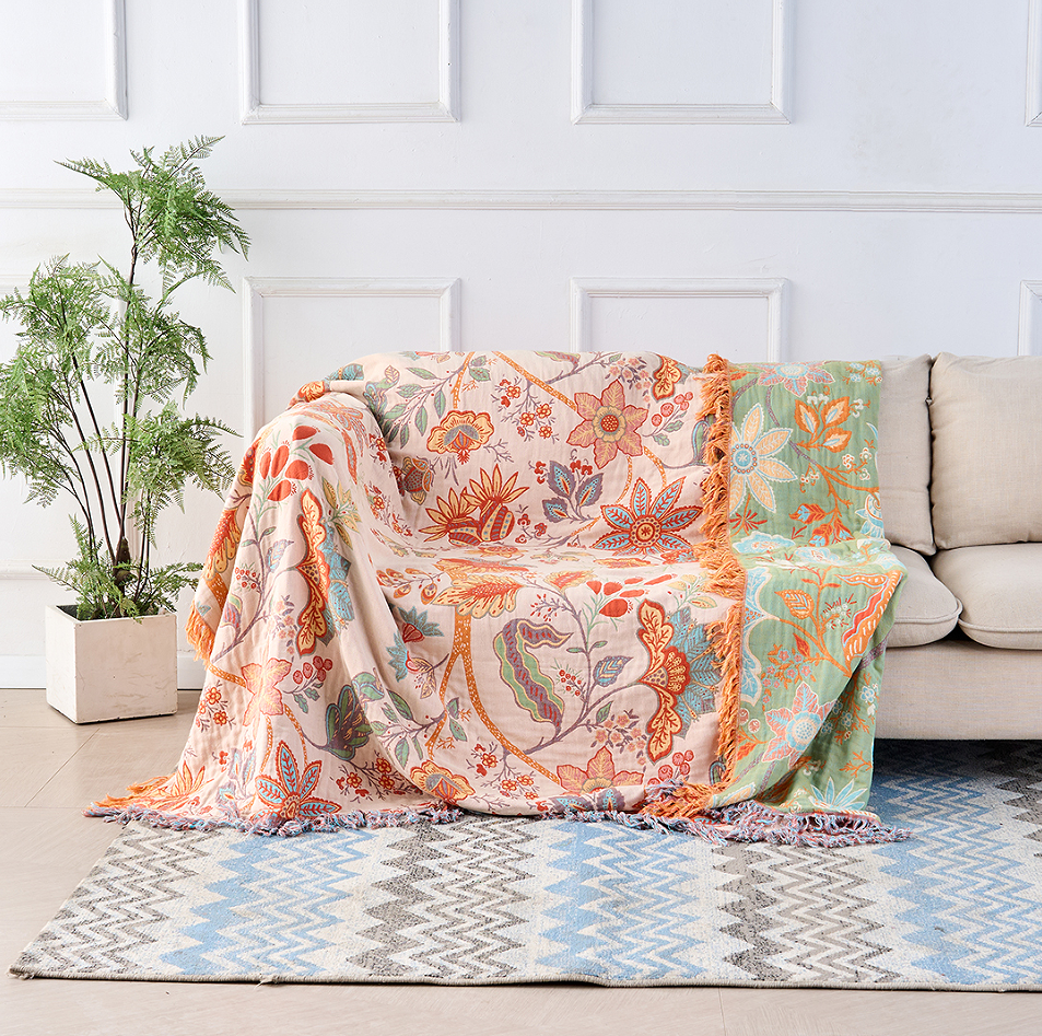 boho floral throw blanket with fringe
