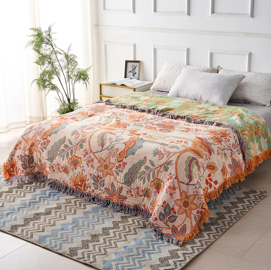 boho floral throw blanket with fringe