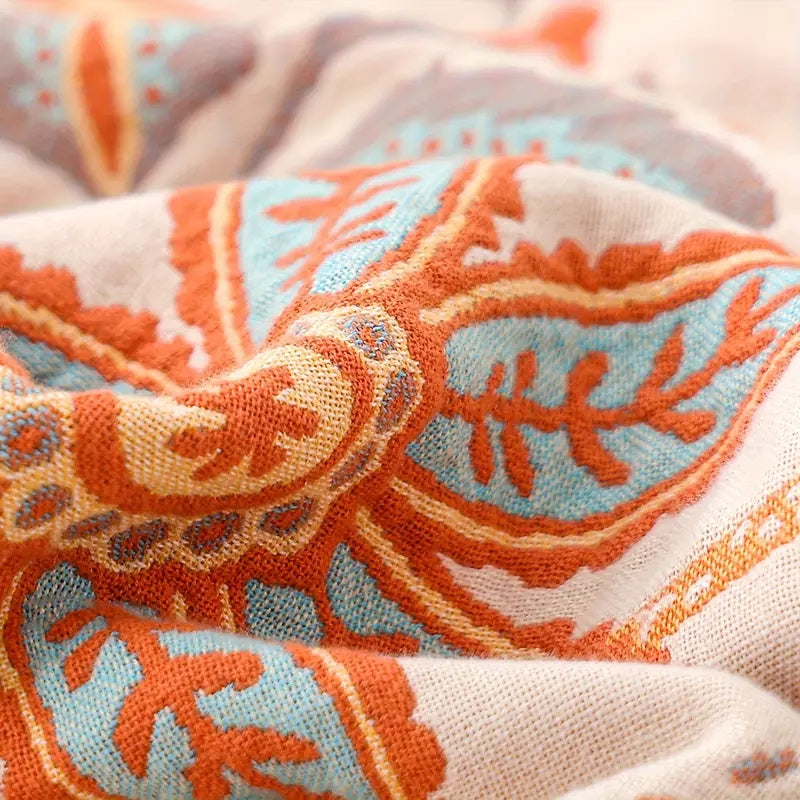 boho floral throw blanket with fringe
