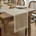 boho tassel table runner in khaki