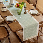 boho tassel table runner in green