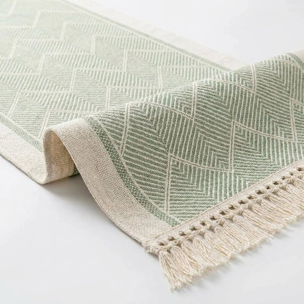 boho tassel table runner in green