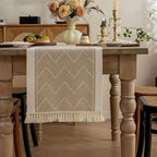 boho tassel table runner in khaki