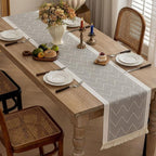 boho tassel table runner in grey