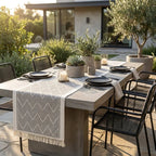 boho tassel table runner in grey