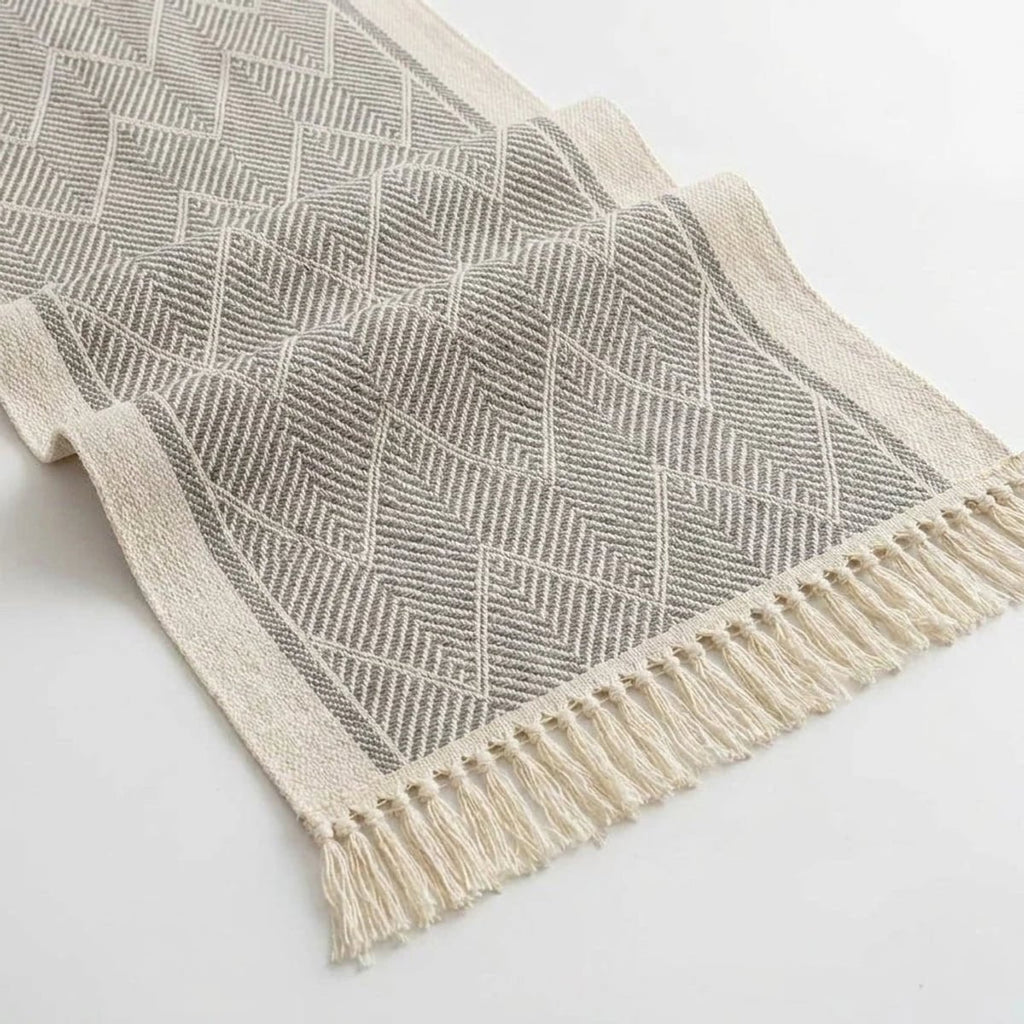 boho tassel table runner in grey