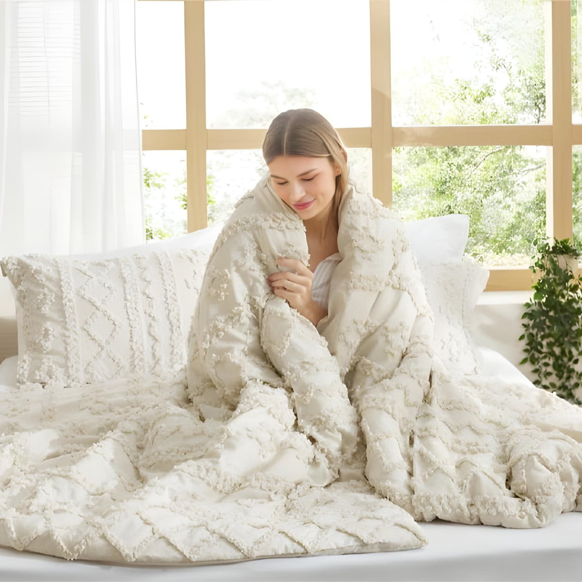 boho tufted duvet cover set in oat milk